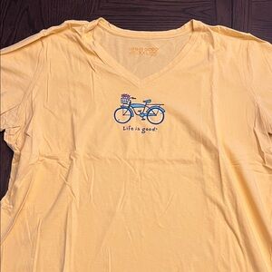 Life Is Good Yellow Tee with Blue Bicycle Graphic